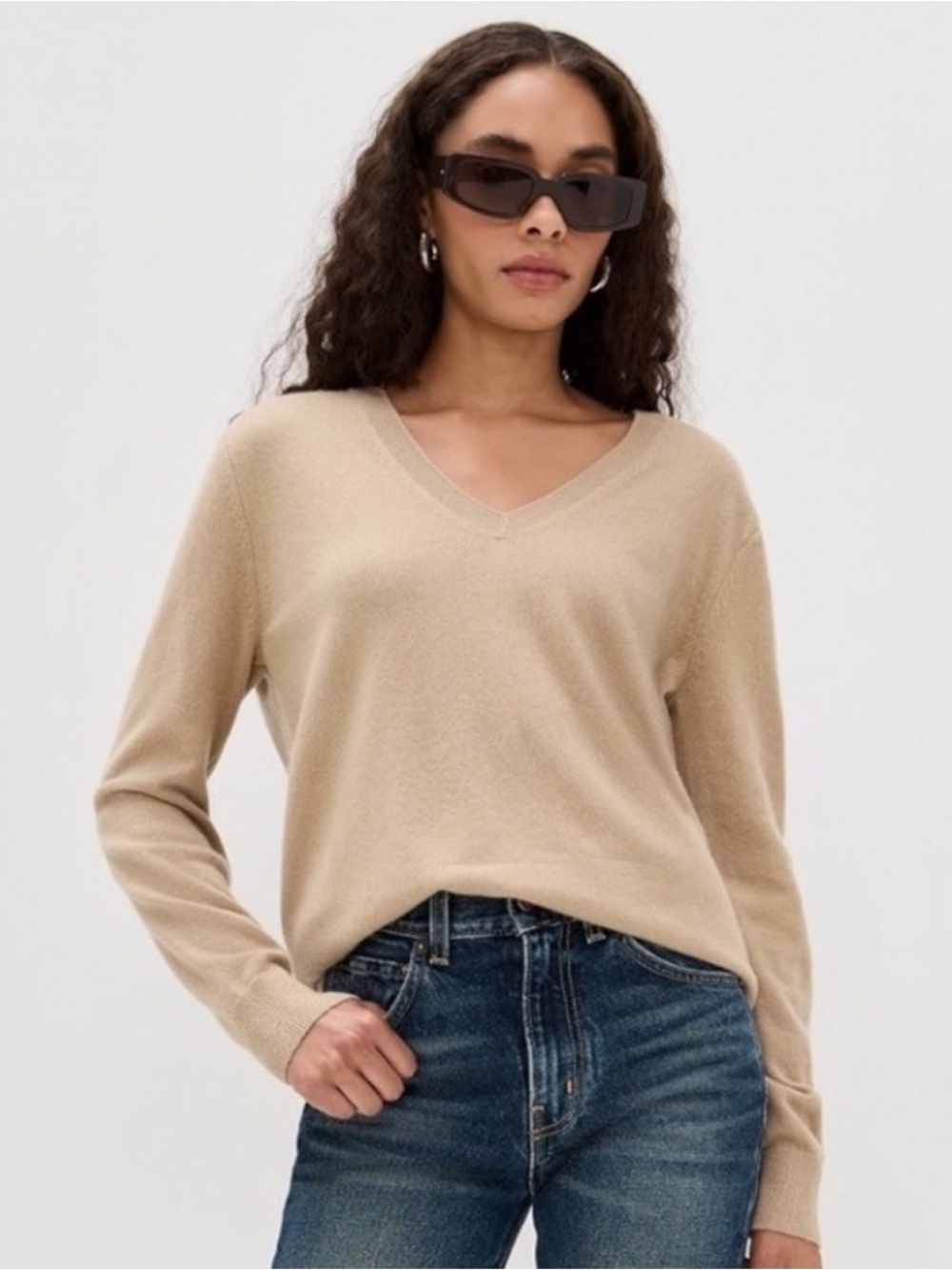 Vince Camel Cashmere Weekend V-Neck Sweater Relaxed Knit M